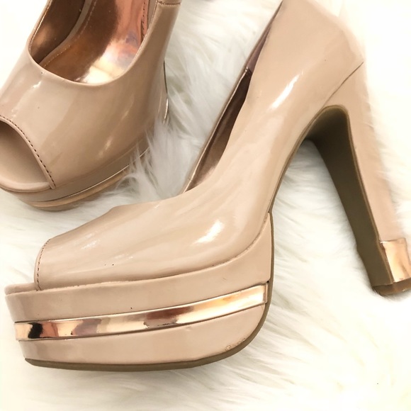 Unlisted Patent Blush Peep Toe Platform Heels - Picture 3 of 8